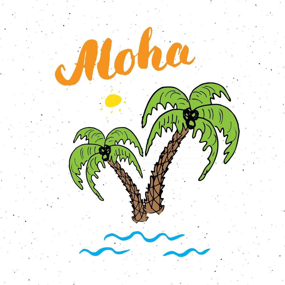 Letras palabra aloha con boceto dibujado a mano coco diseño tipográfico signo, ilustración vectorial vector