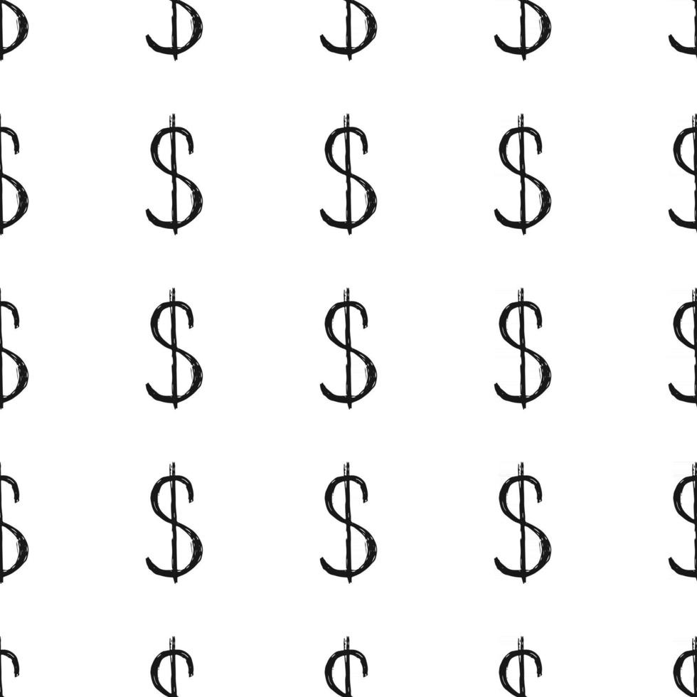 Dollar sign icon brush lettering seamless pattern, Grunge calligraphic symbols background, vector illustration