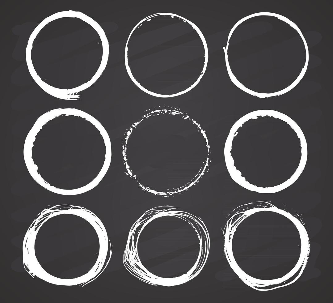 Round Frames, grunge textured hand drawn elements set, vector illustration