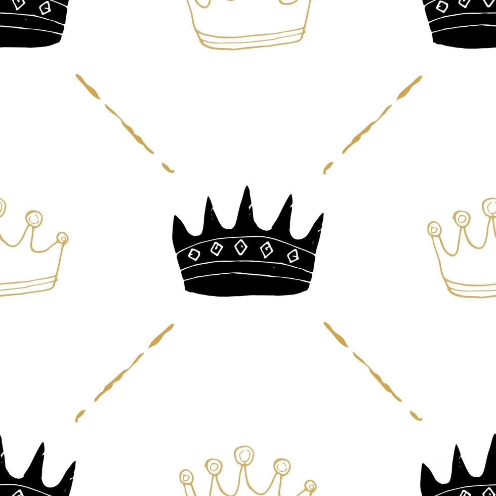 Crown Seamless Pattern, hand drawn royal doodles background, Vector Illustration