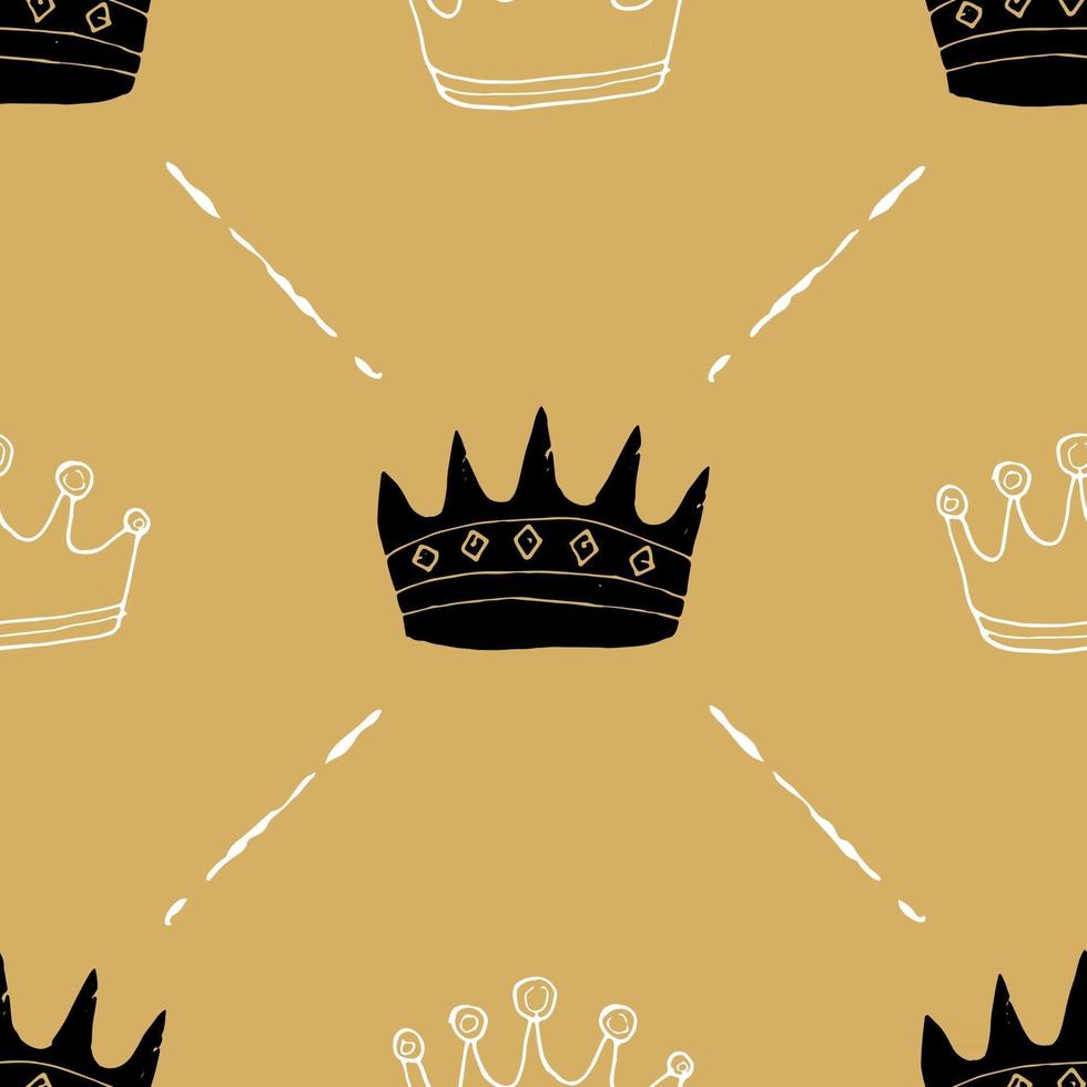 Corona de patrones sin fisuras, fondo de garabatos reales dibujados a mano, ilustración vectorial vector