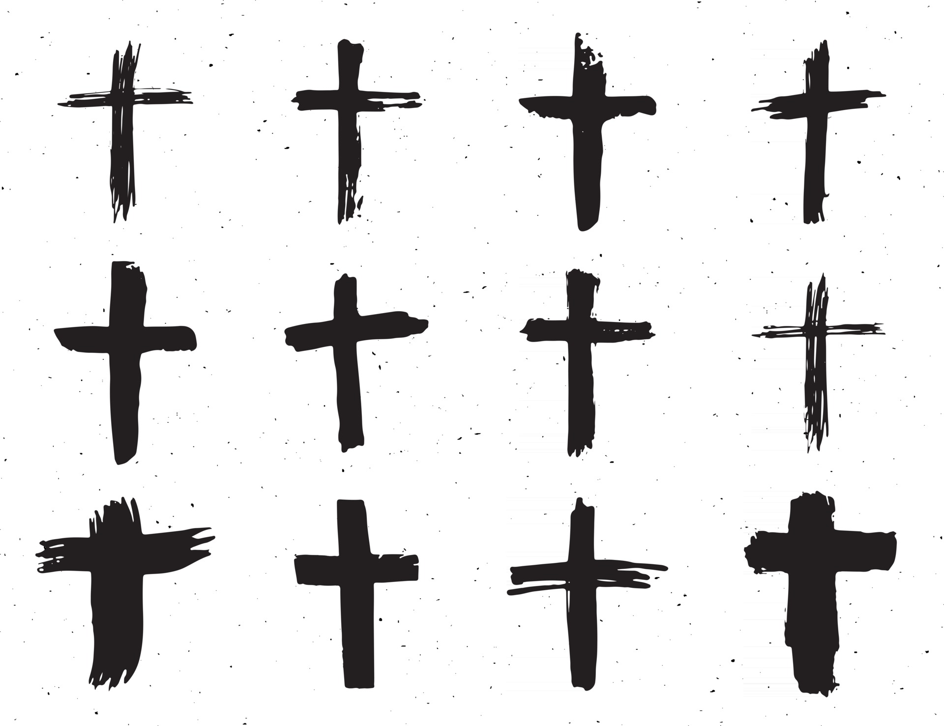 Grunge hand drawn cross symbols set. Christian crosses, religious signs