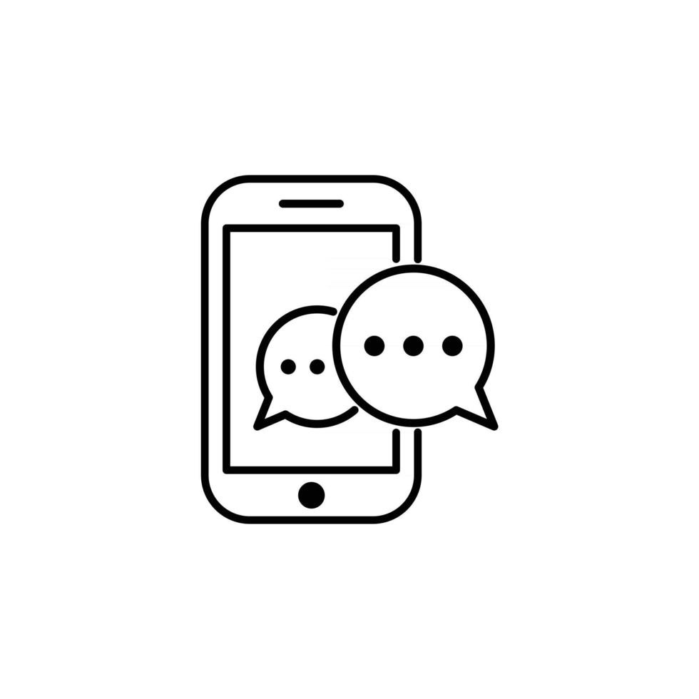 Mobile phone chat message notifications vector icon isolated line outline style, smartphone chatting bubble speeches pictogram, concept of online talking, speak messaging, conversation, dialog symbol