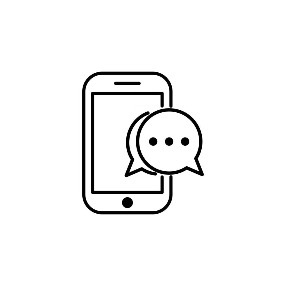 Mobile phone chat message notifications vector icon isolated line outline style, smartphone chatting bubble speeches pictogram, concept of online talking, speak messaging, conversation, dialog symbol