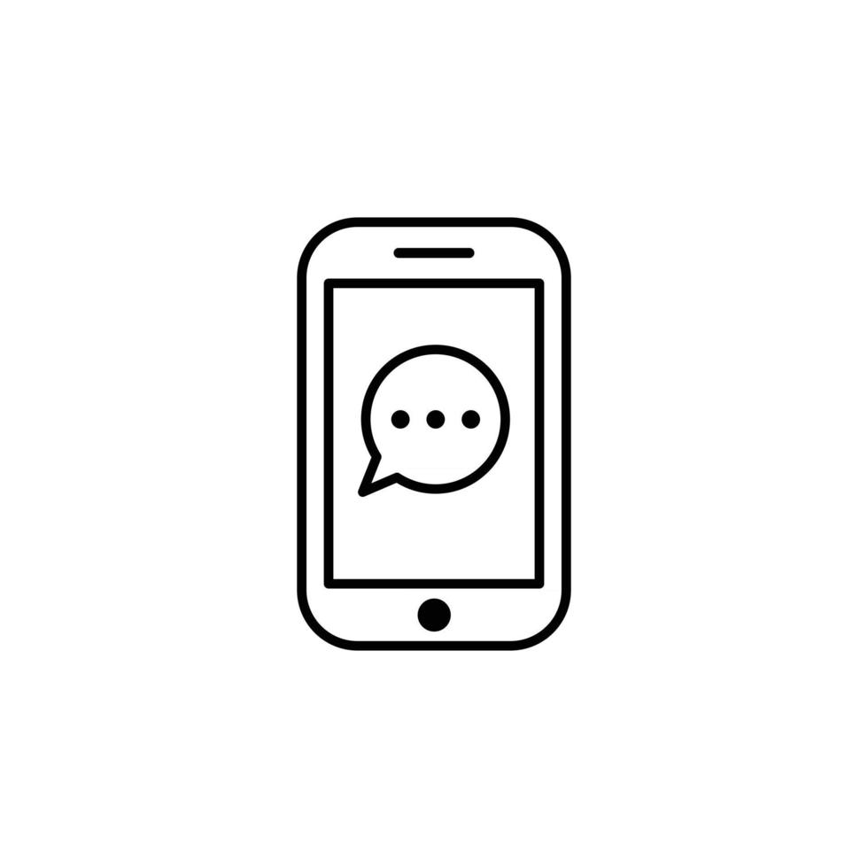 Mobile phone chat message notifications vector icon isolated line outline style, smartphone chatting bubble speeches pictogram, concept of online talking, speak messaging, conversation, dialog symbol