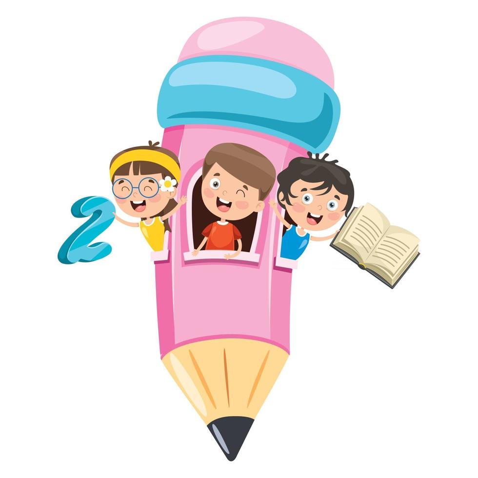 Cute Children Playing At Pencil House vector