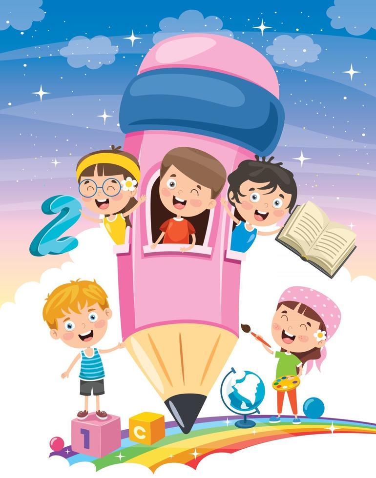 Cute Children Playing At Pencil House vector