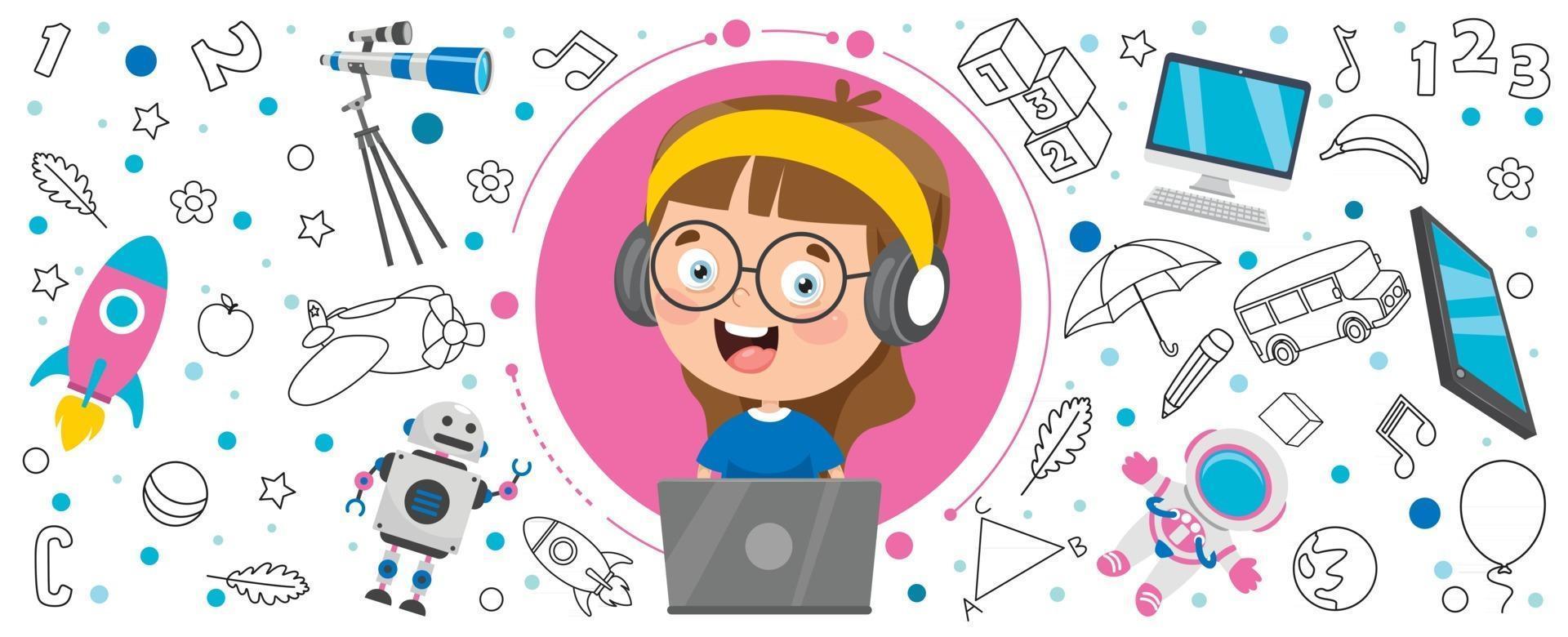 Banner With Little Kid Using Technology vector