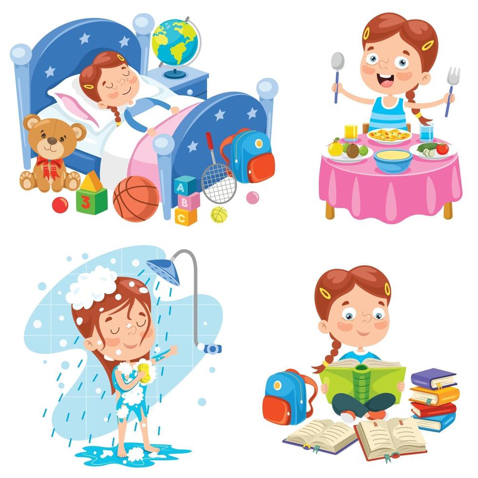 Little Kid Making Daily Routine Activities vector