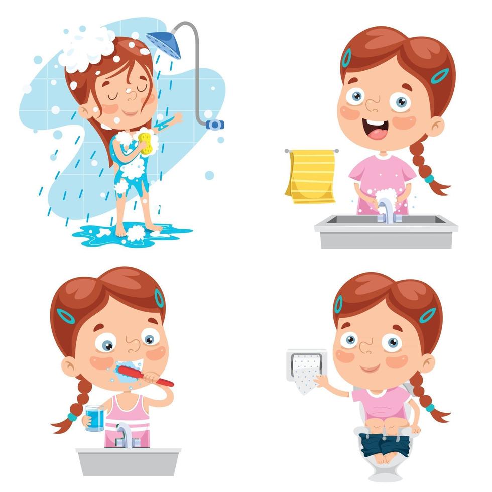 Little Kid Making Daily Routine Activities vector
