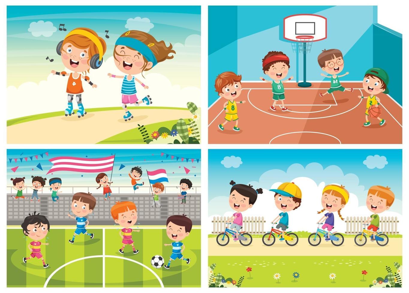 colección de niños haciendo varios deportes. vector