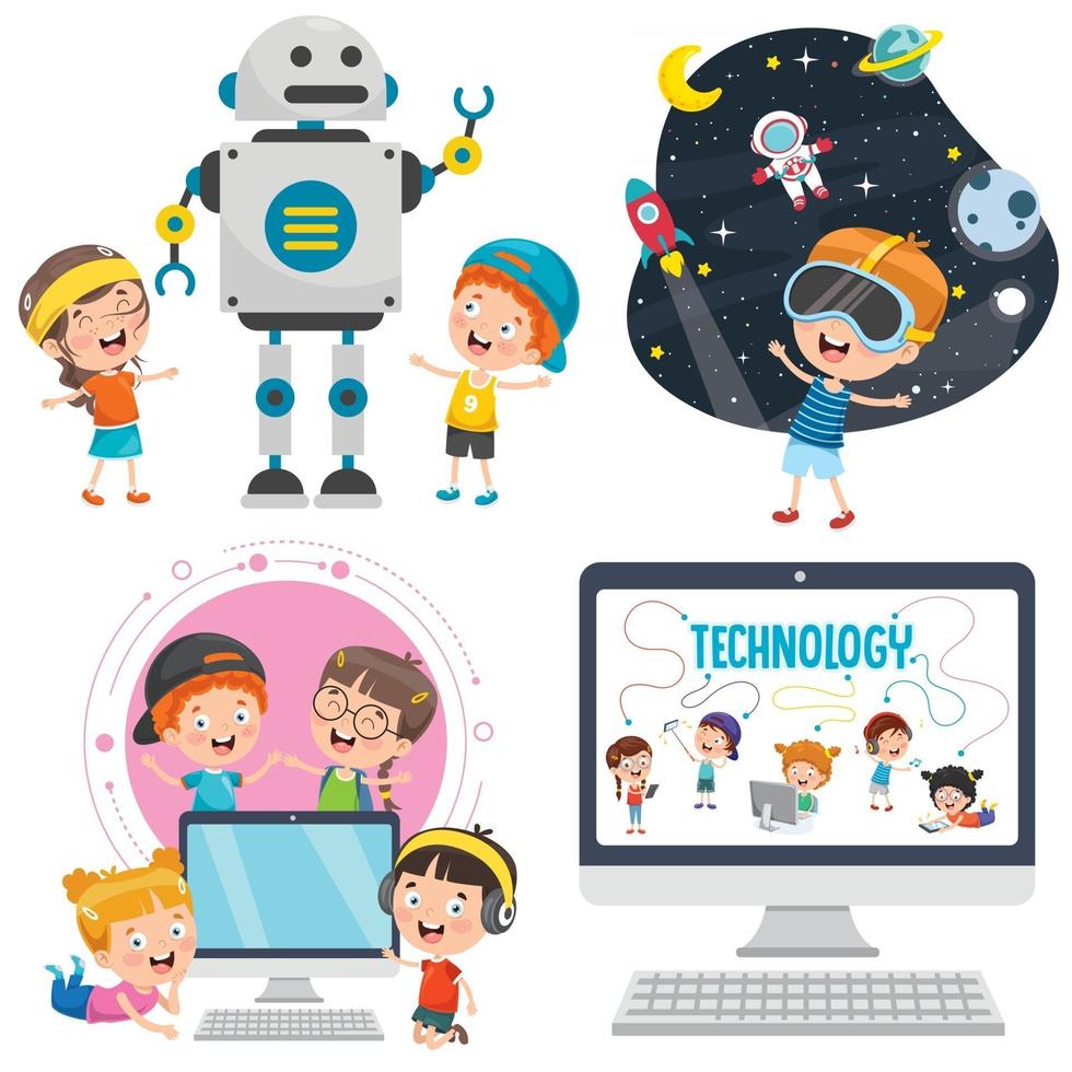 Little Children Using Technology Devices vector