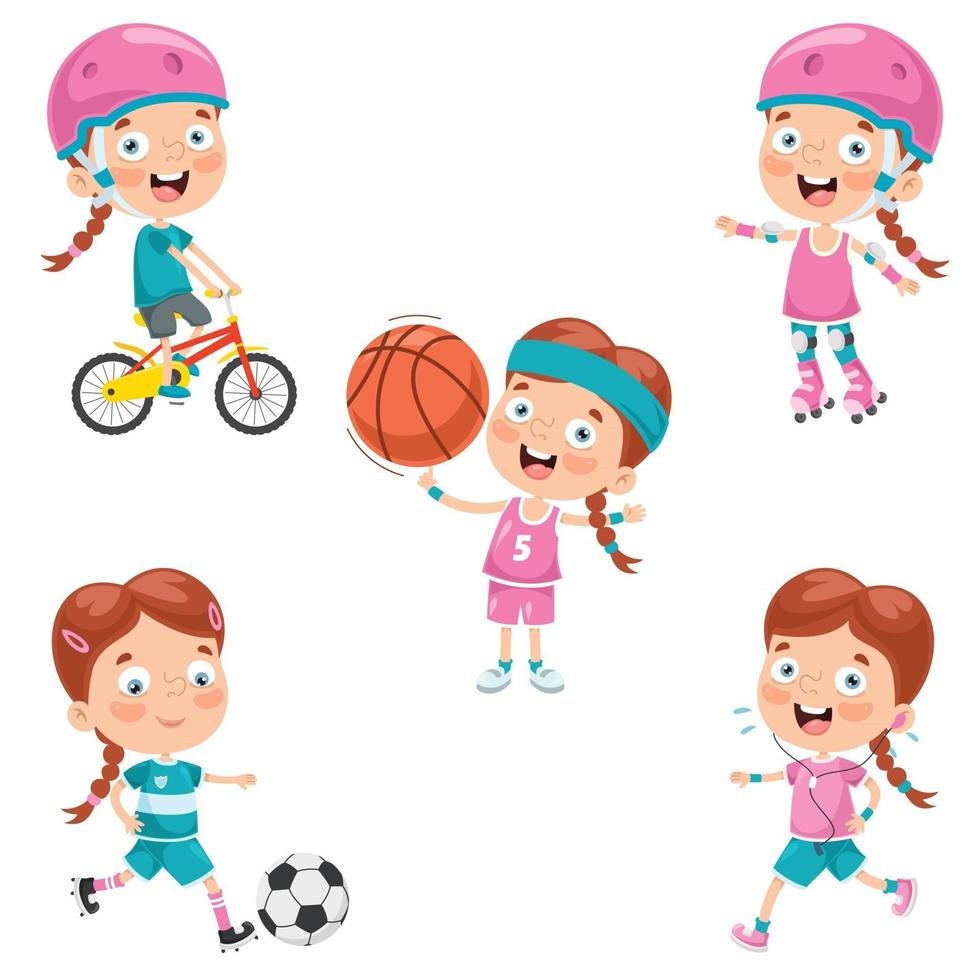 Little Girl Making Various Sports vector