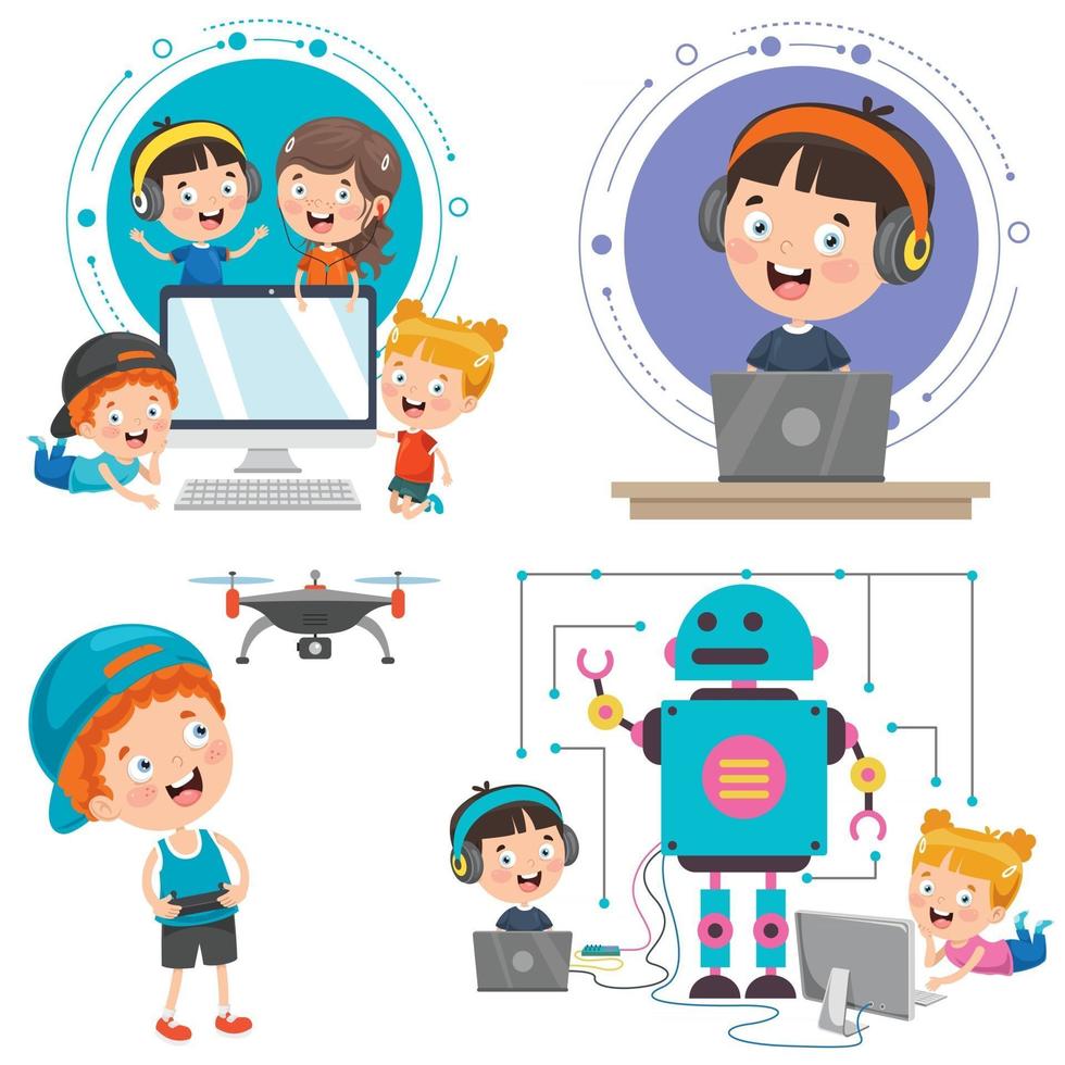 niños pequeños usando dispositivos tecnológicos. vector