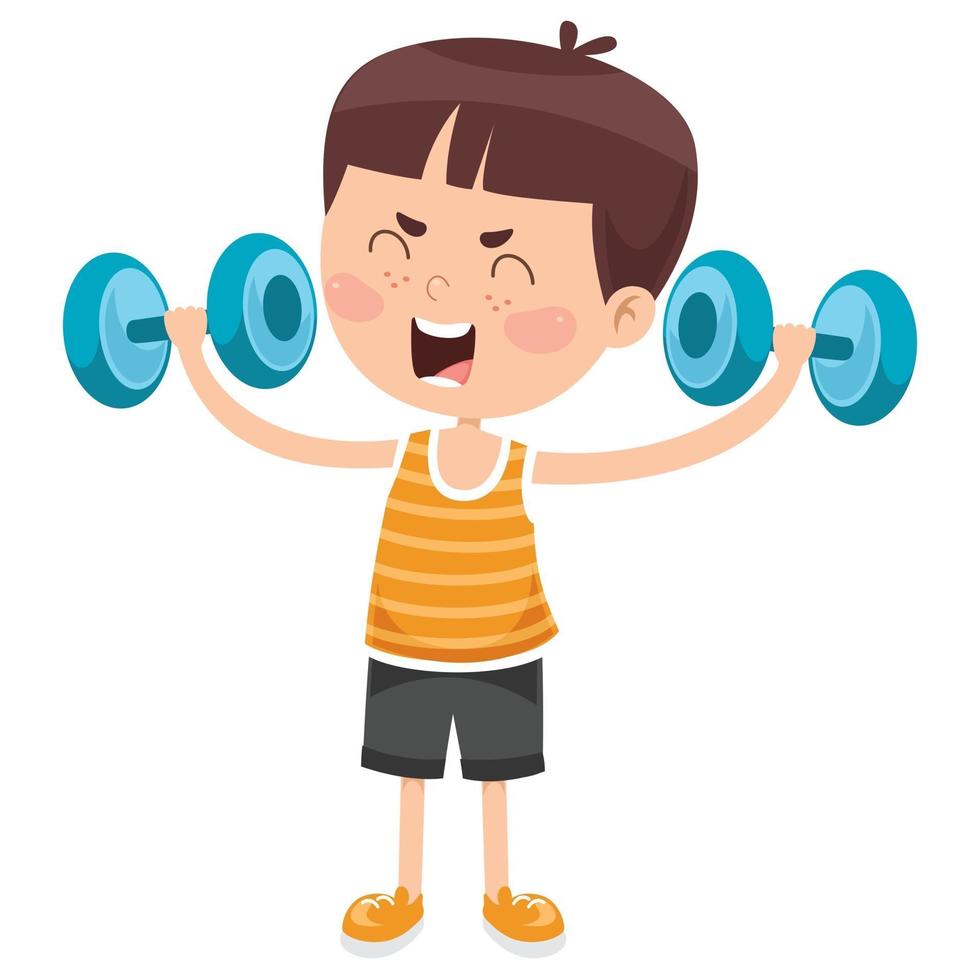 Little Boy Making Weight Lifting Exercise vector