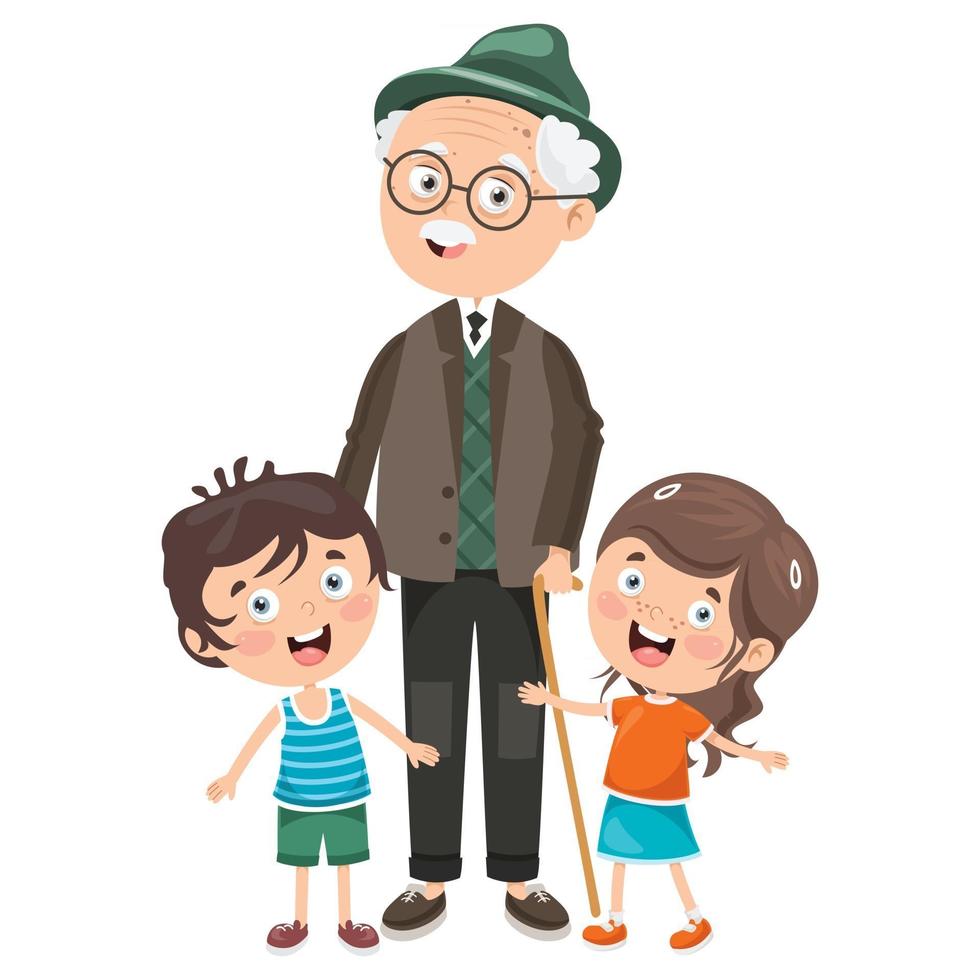 niños pequeños con sus abuelos vector
