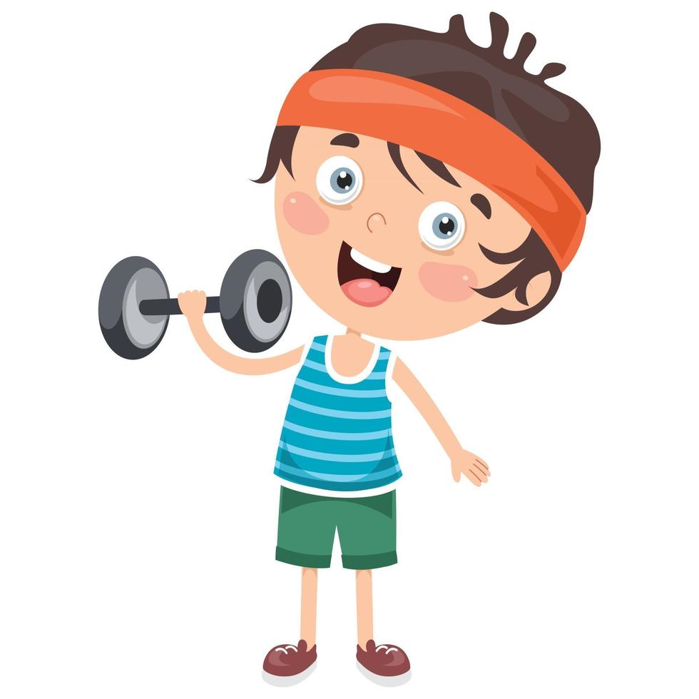 Little Boy Making Weight Lifting Exercise vector