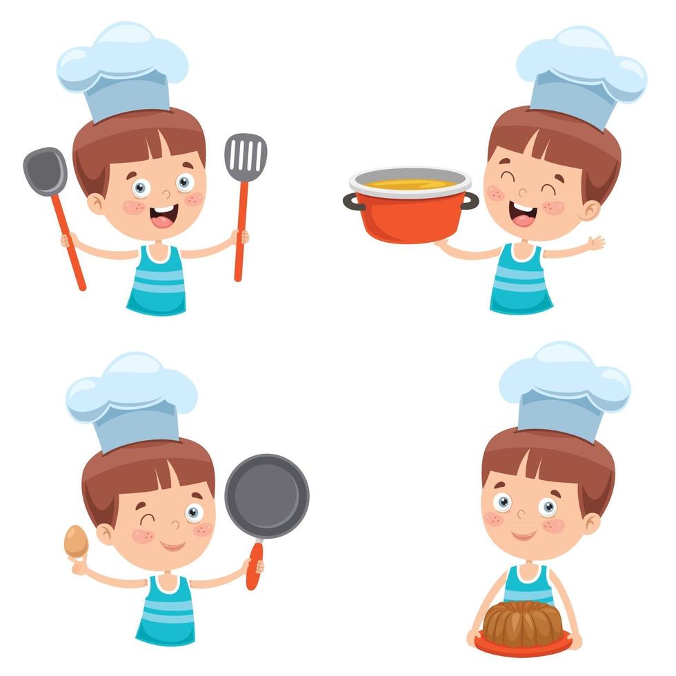 Happy Cute Little Chef Cooking vector