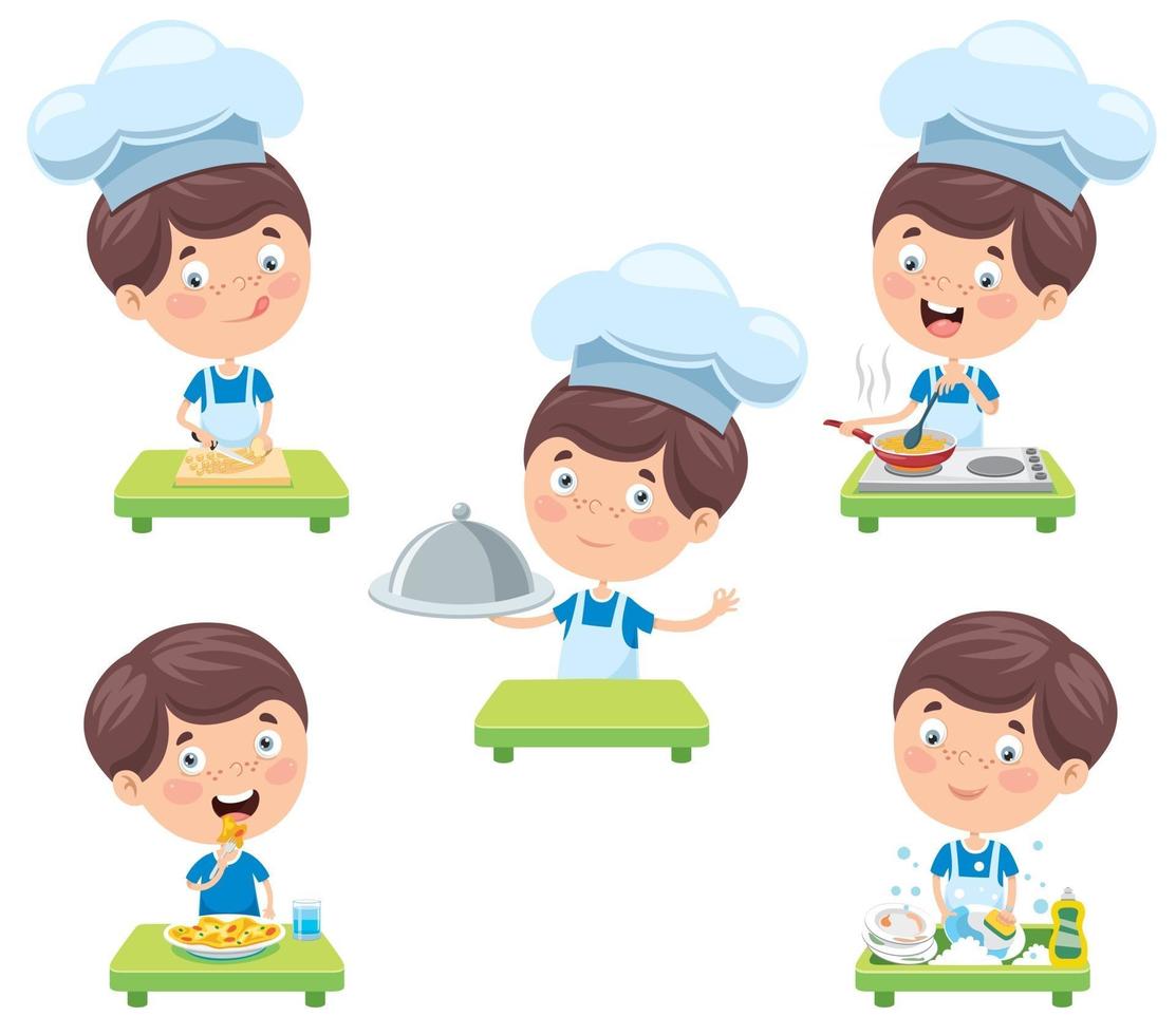 Happy Cute Little Chef Cooking vector