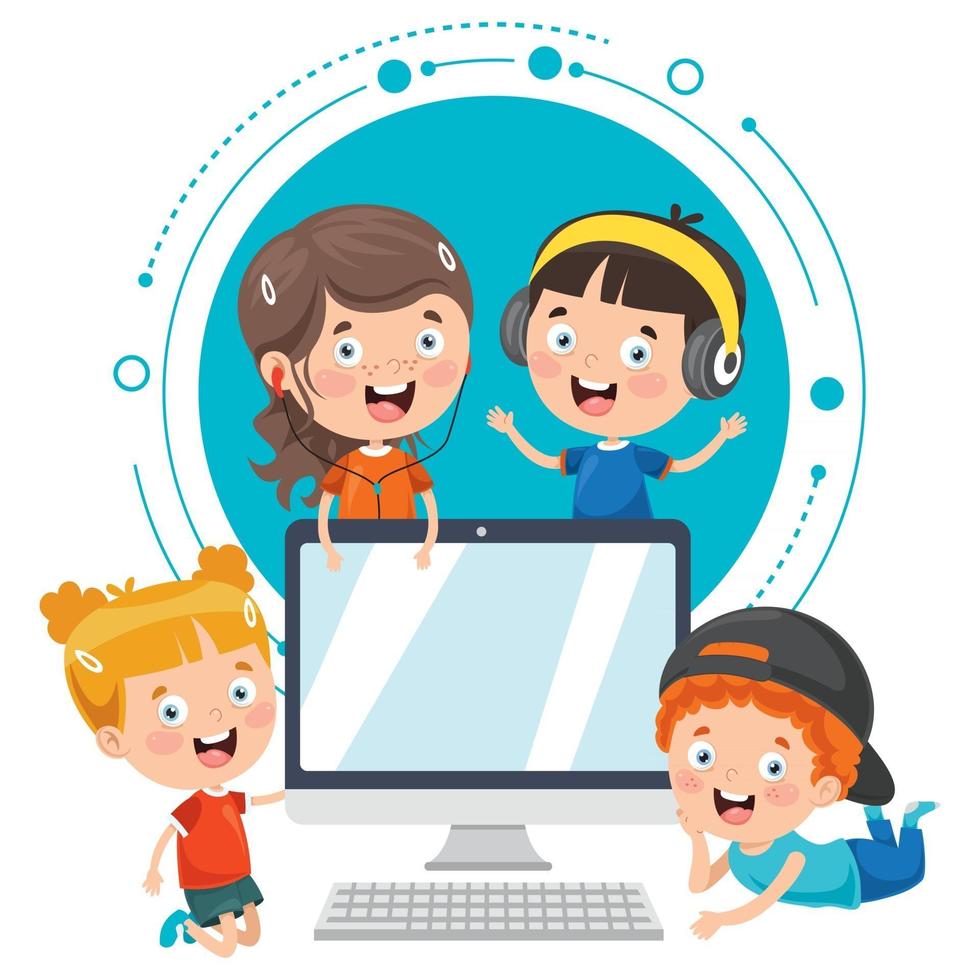 Little Happy Kid Using Technology vector