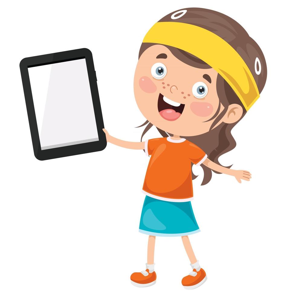 Little Happy Kid Using Technology vector