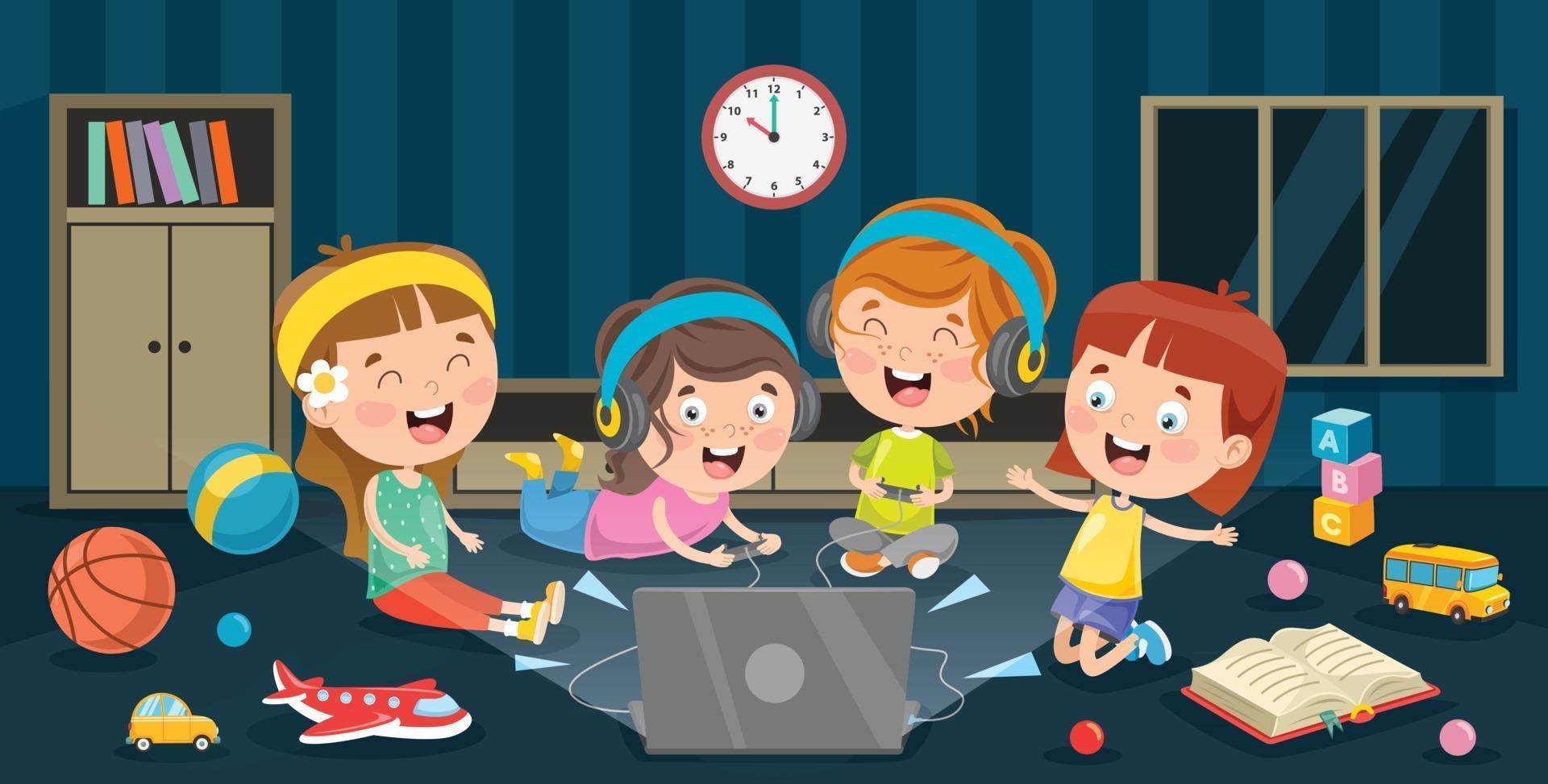 Little Happy Kid Using Technology vector
