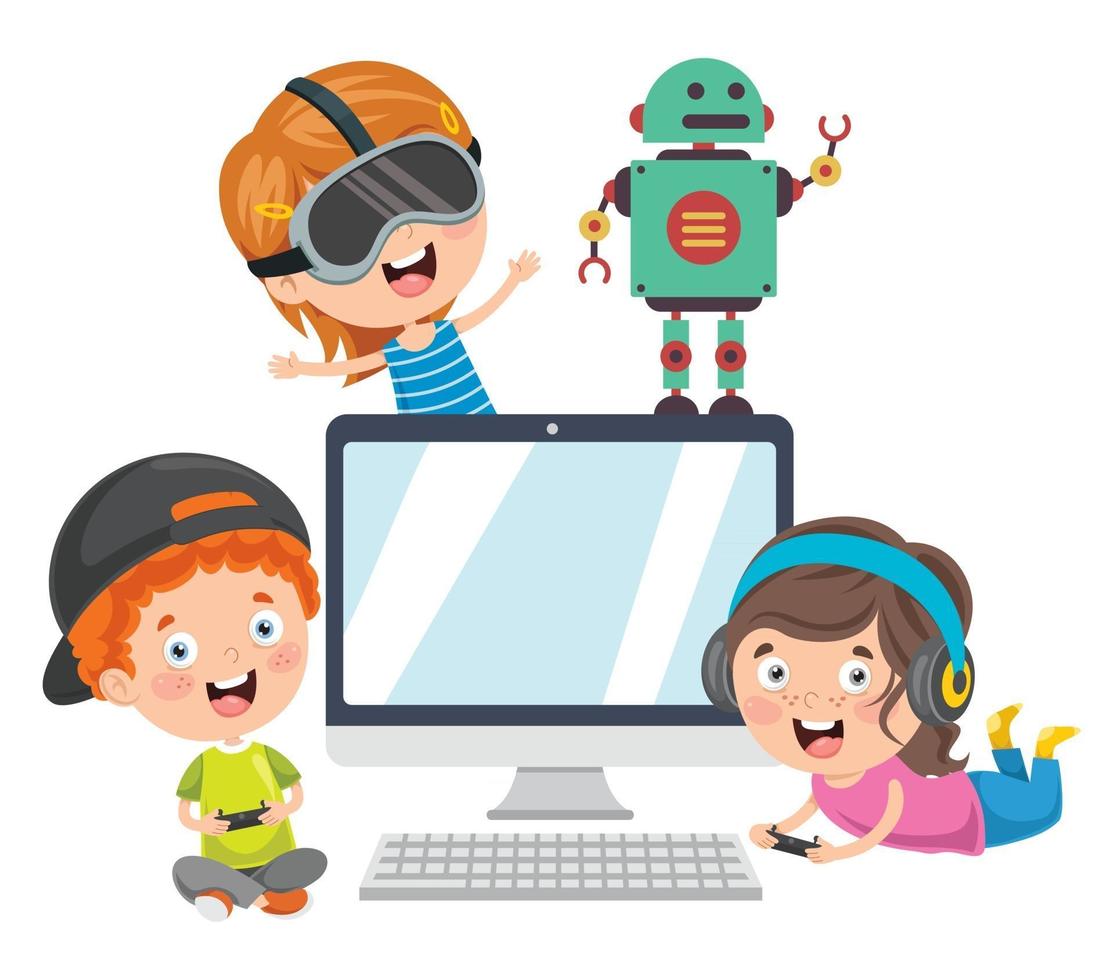 Little Happy Kid Using Technology vector