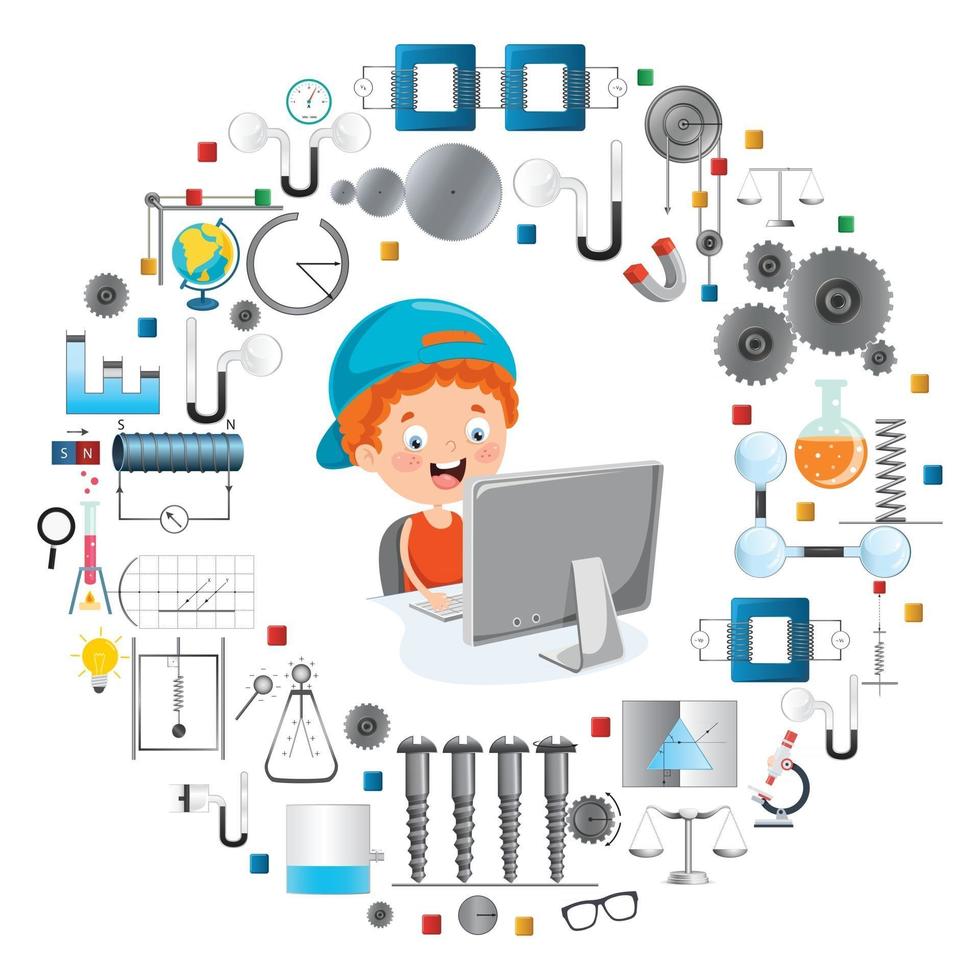 Little Happy Kid Using Technology vector