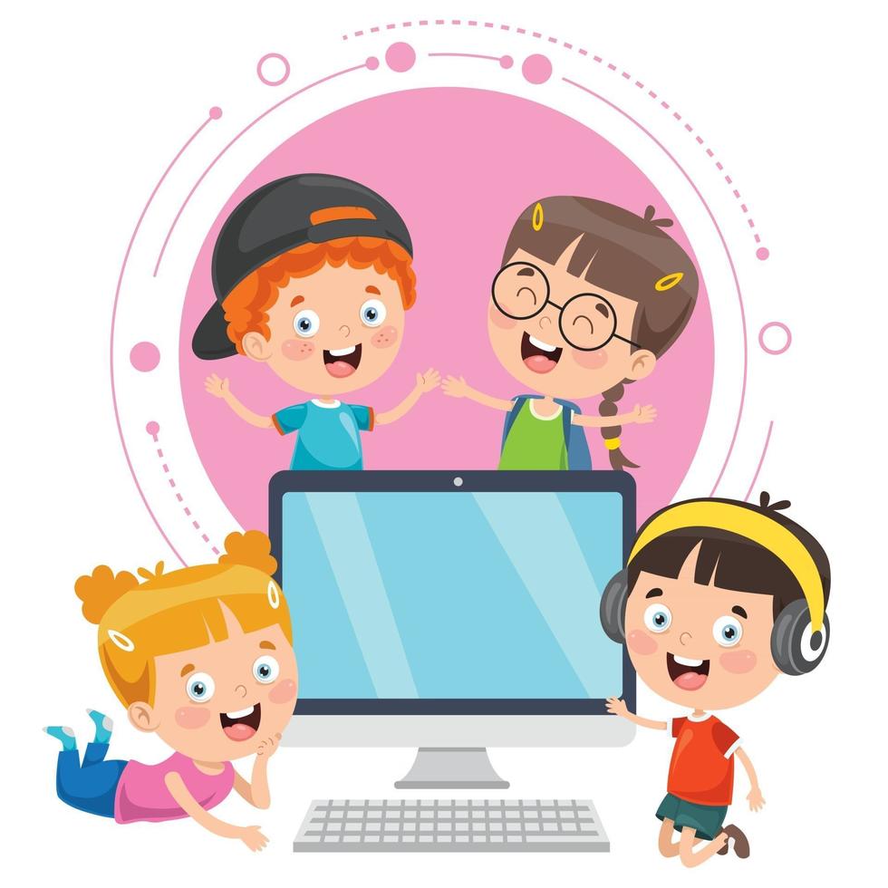 Little Happy Kid Using Technology vector