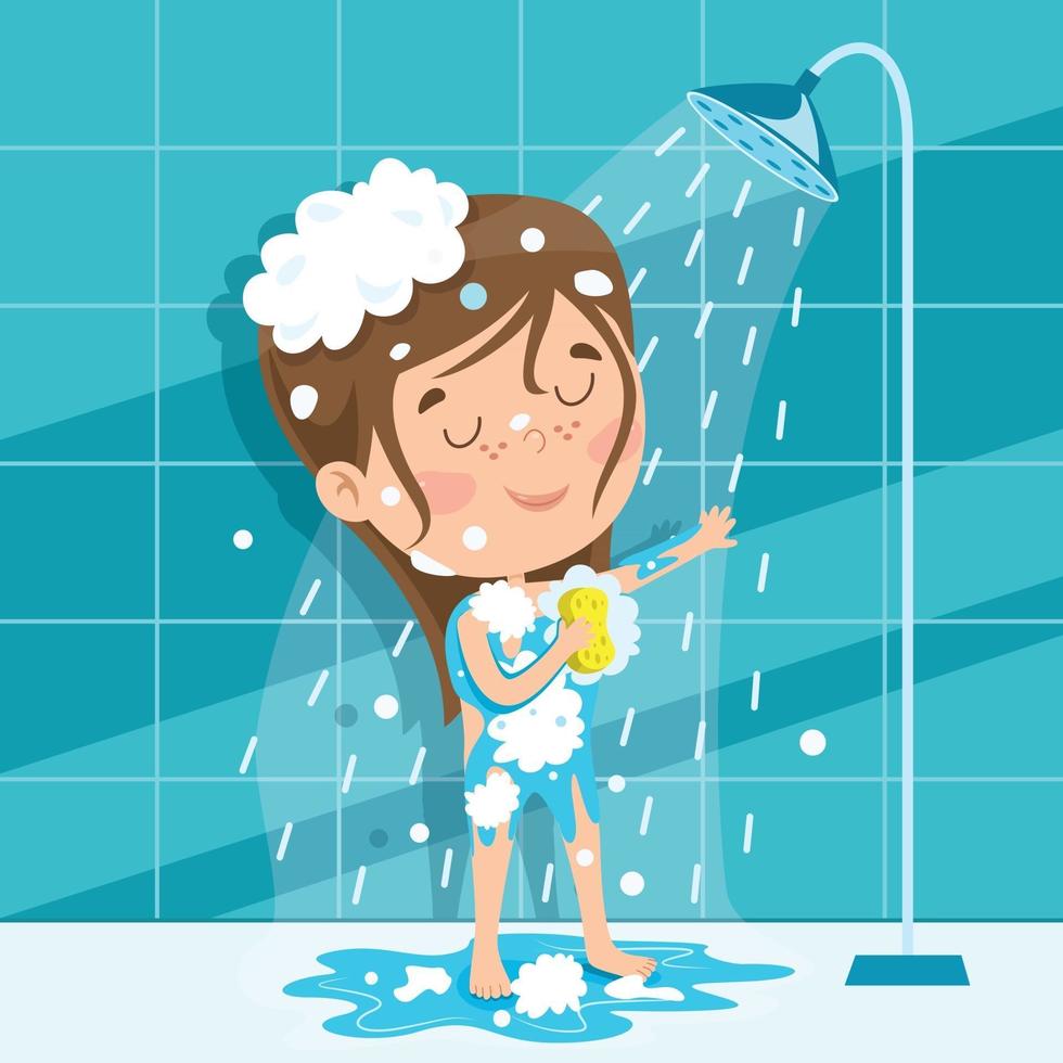 Funny Little Kid Having Bath vector