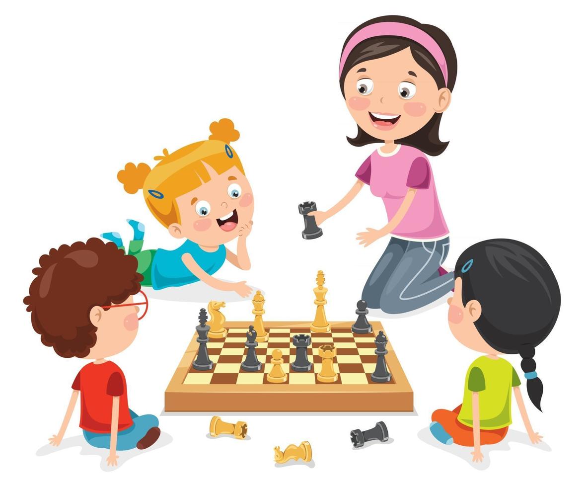 Cartoon Character Playing Chess Game vector