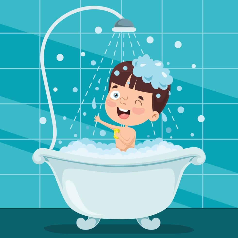 niño gracioso tomando un baño vector