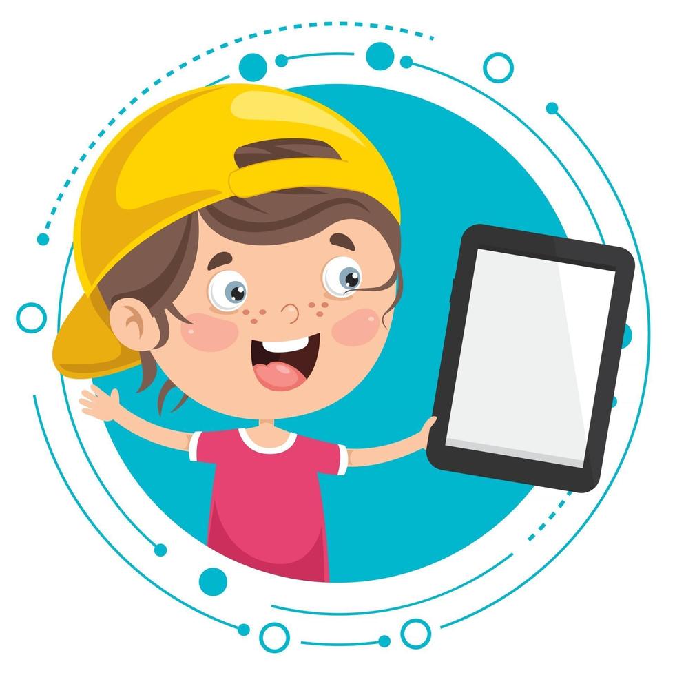 Little Happy Kid Using Technology vector