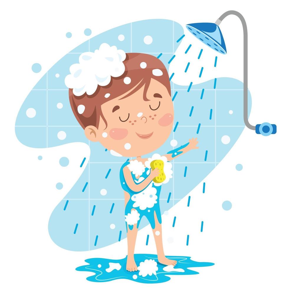 Funny Little Kid Having Bath vector