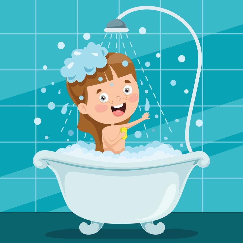 Funny Little Kid Having Bath vector