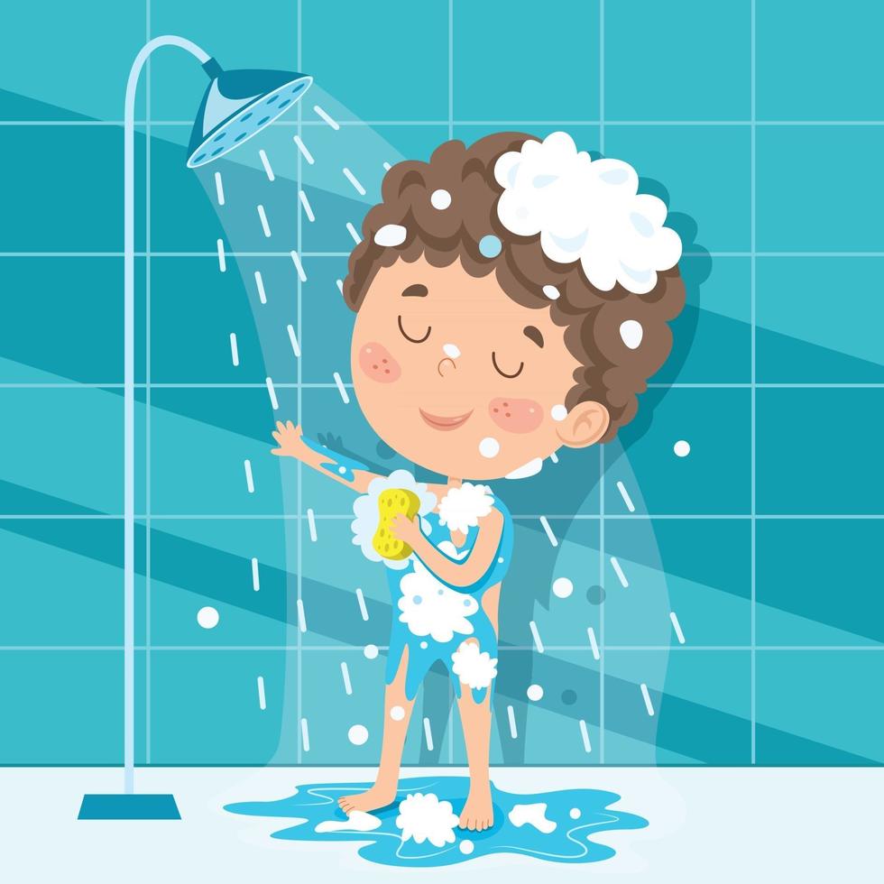 Funny Little Kid Having Bath vector