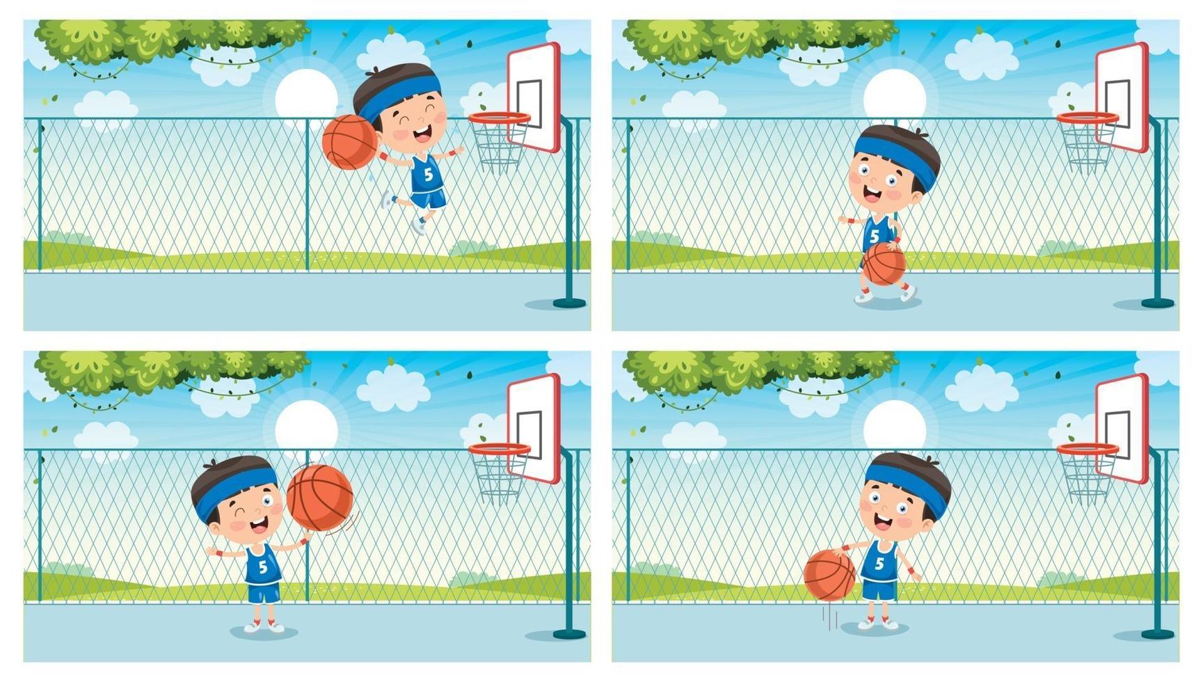 Little Kid Playing Basketball Outside vector