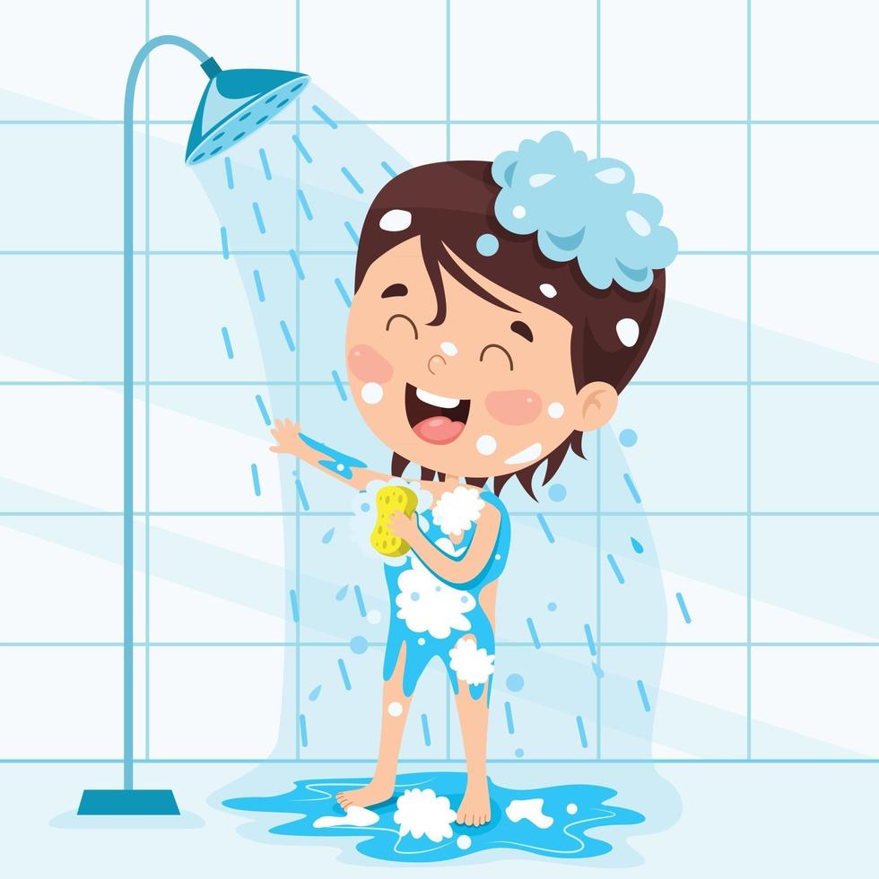 niño gracioso tomando un baño vector