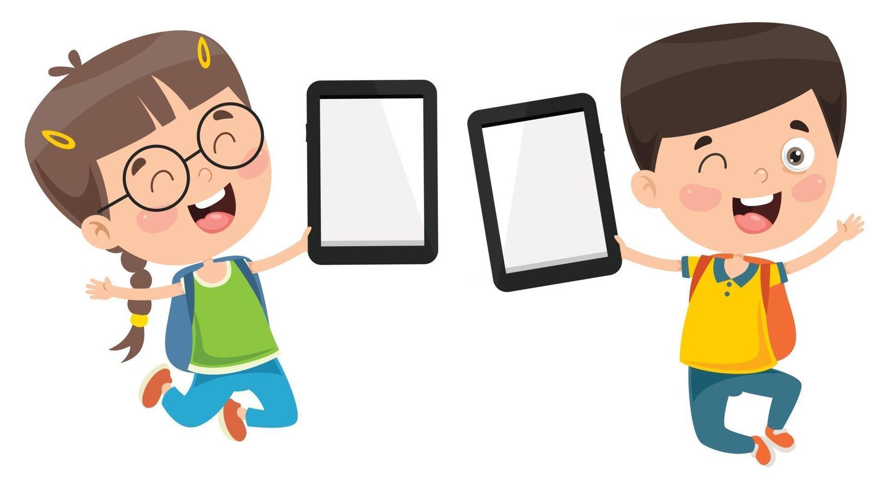 Little Happy Kid Using Technology vector