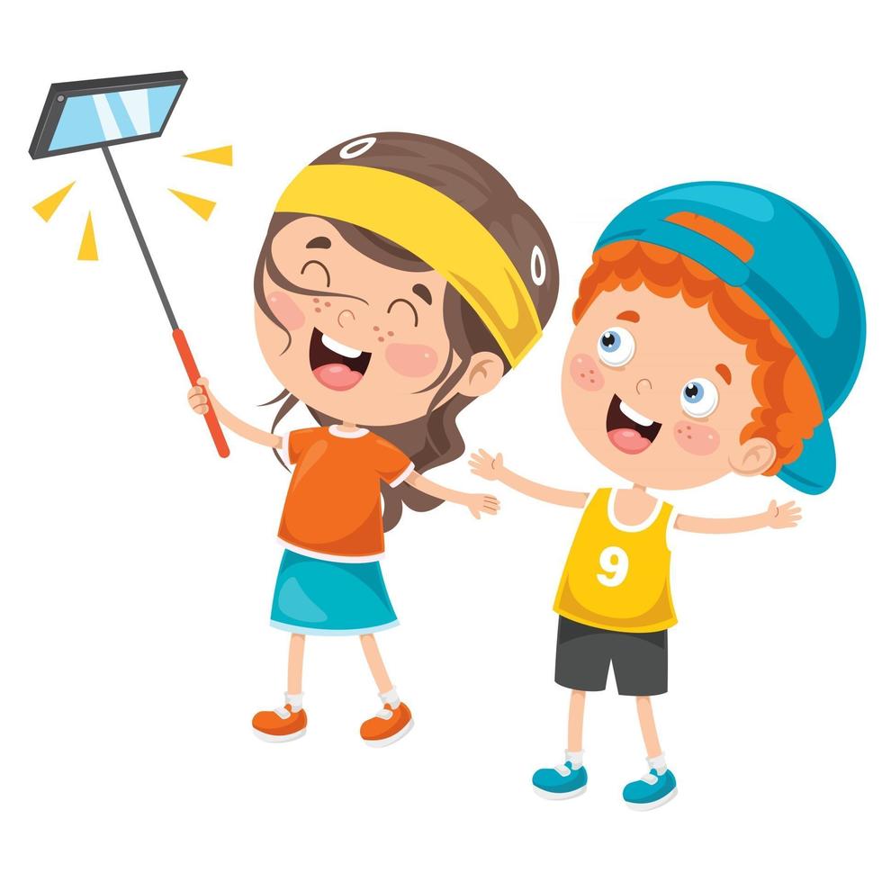 Little Happy Kid Using Technology vector