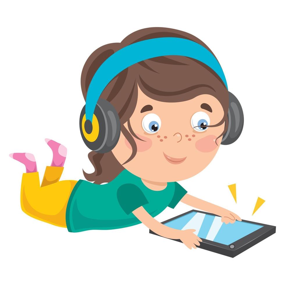 Little Happy Kid Using Technology vector