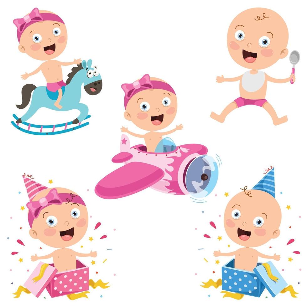 Various Poses Of Cartoon Baby vector