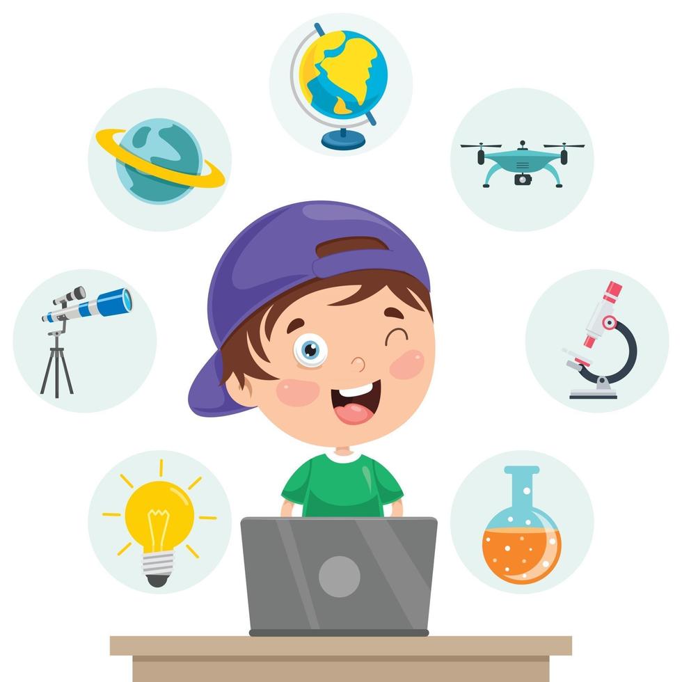 Little Happy Kid Using Technology vector