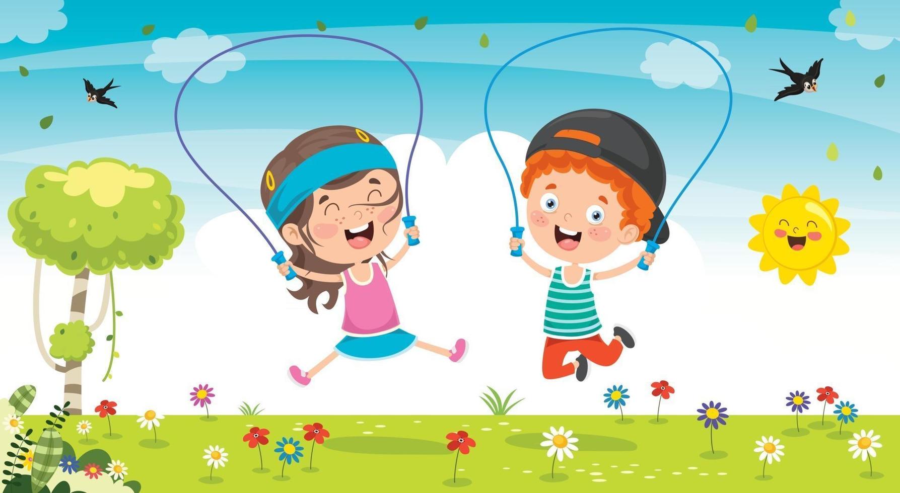 Little Happy Kid Skipping Rope vector