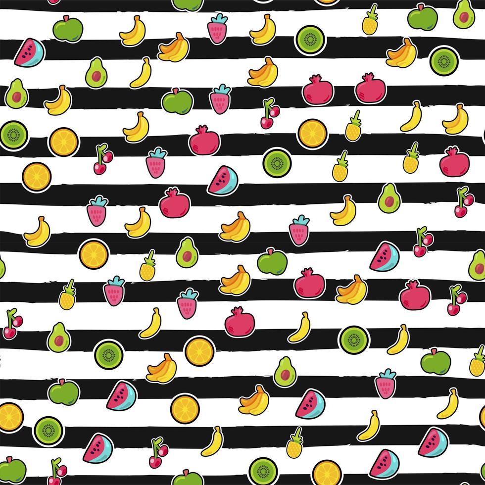 Exotic fruits on stripes seamless pattern vector