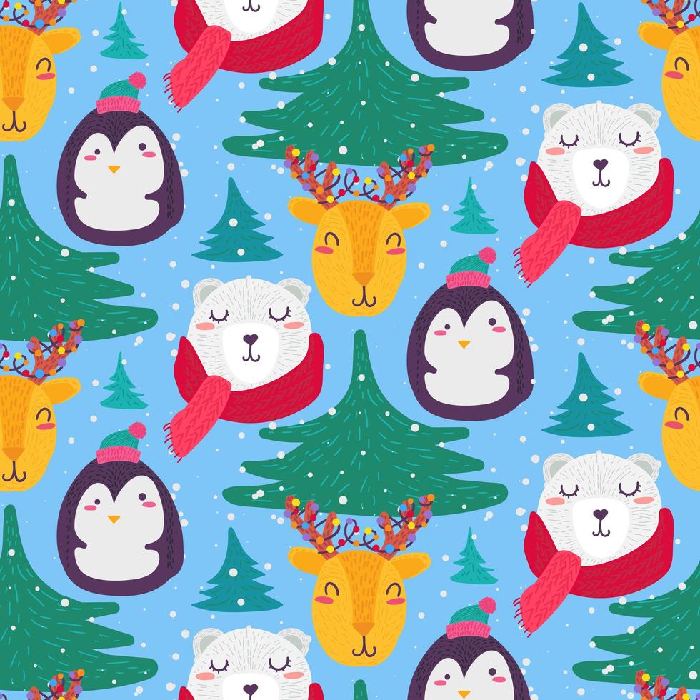 Christmas funny winter animals seamless pattern vector