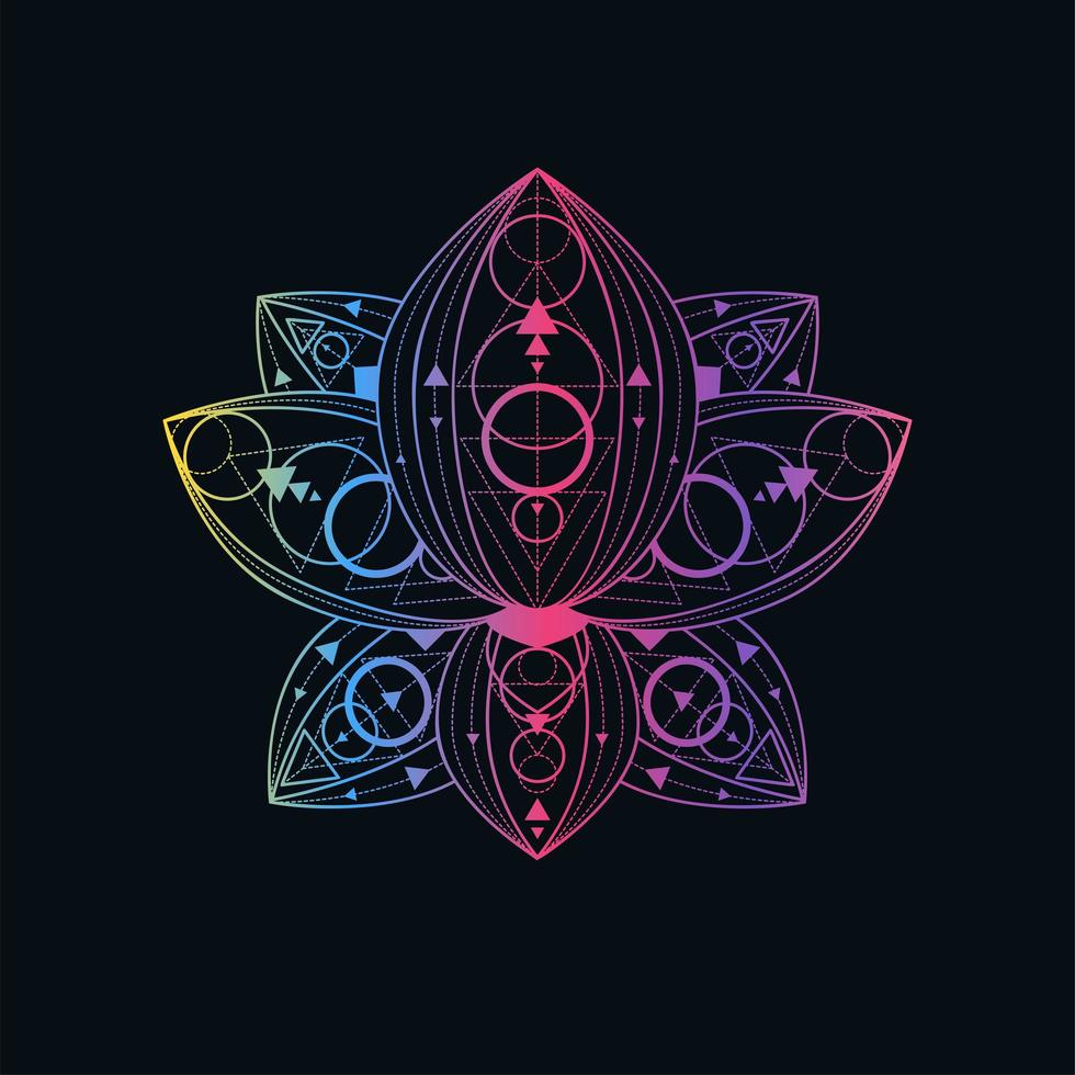 Lotus flower with geometric pattern vector linear illustration