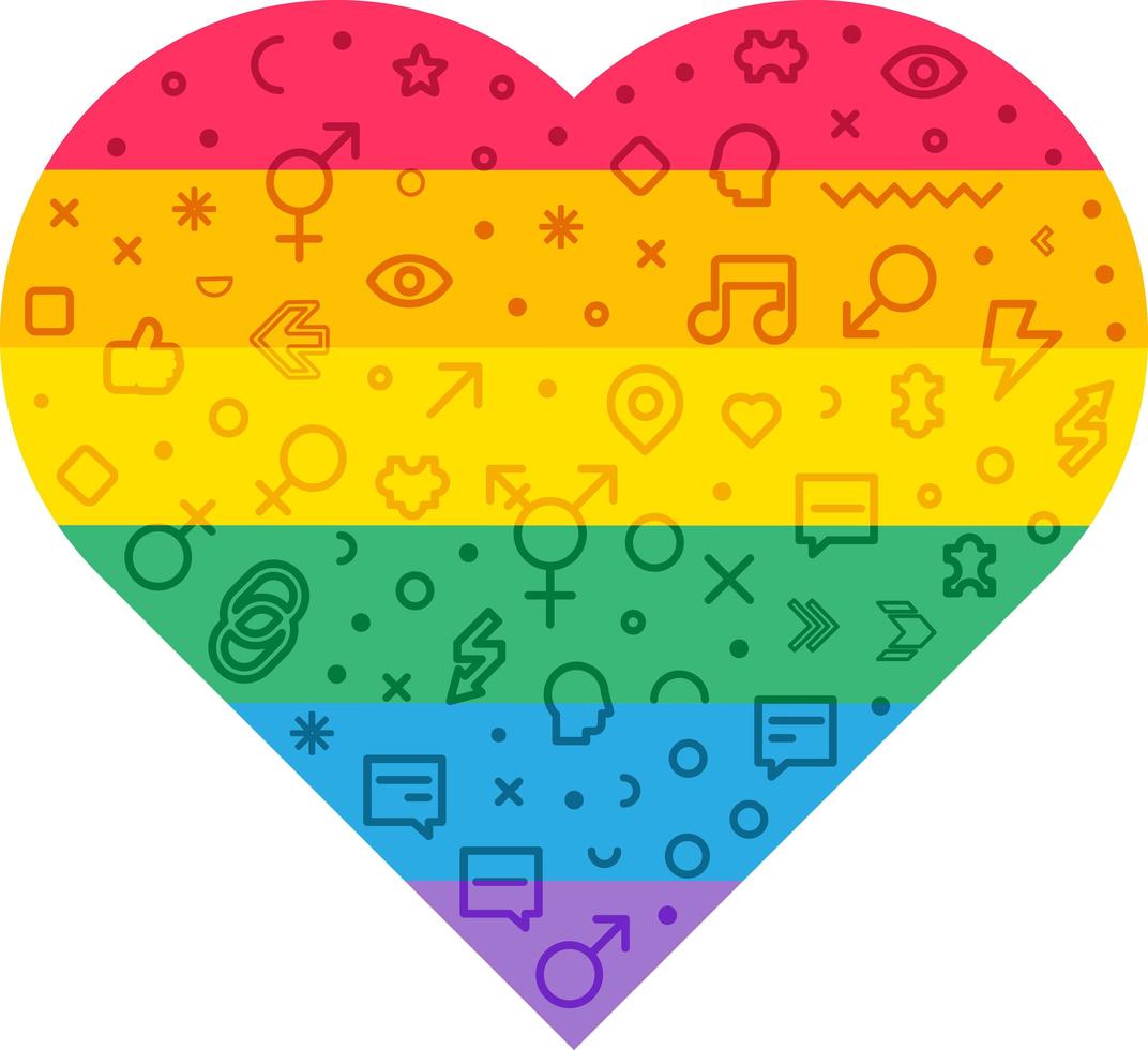 Lgbt pride rainbow flag in heart forms set vector