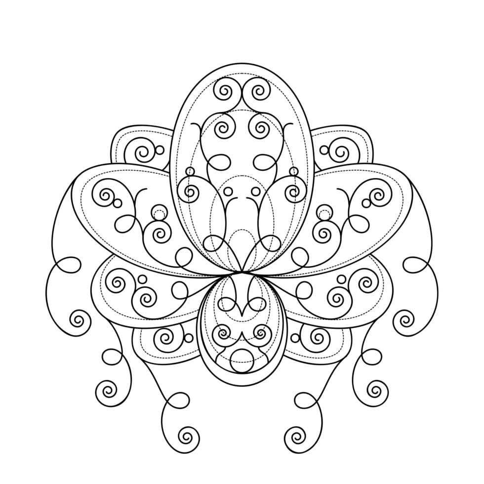 Lotus flower with geometric ornament vector linear illustration