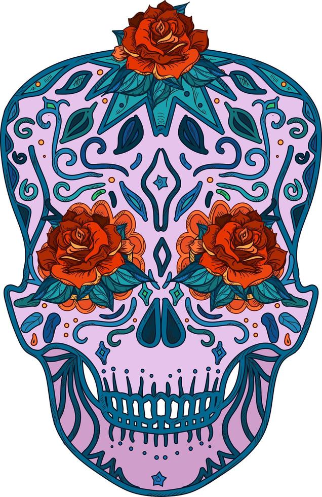 calavera mexicana con rosas símbolo dia del vector muerto